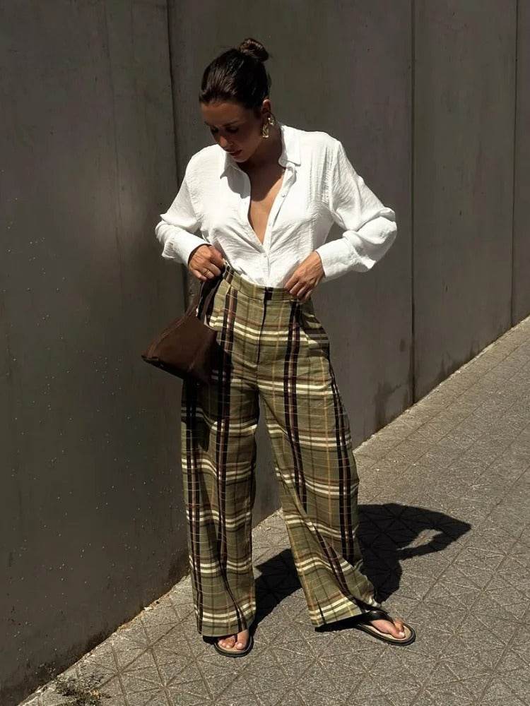 The Chelsea Check High-Waist Trousers - Avelora