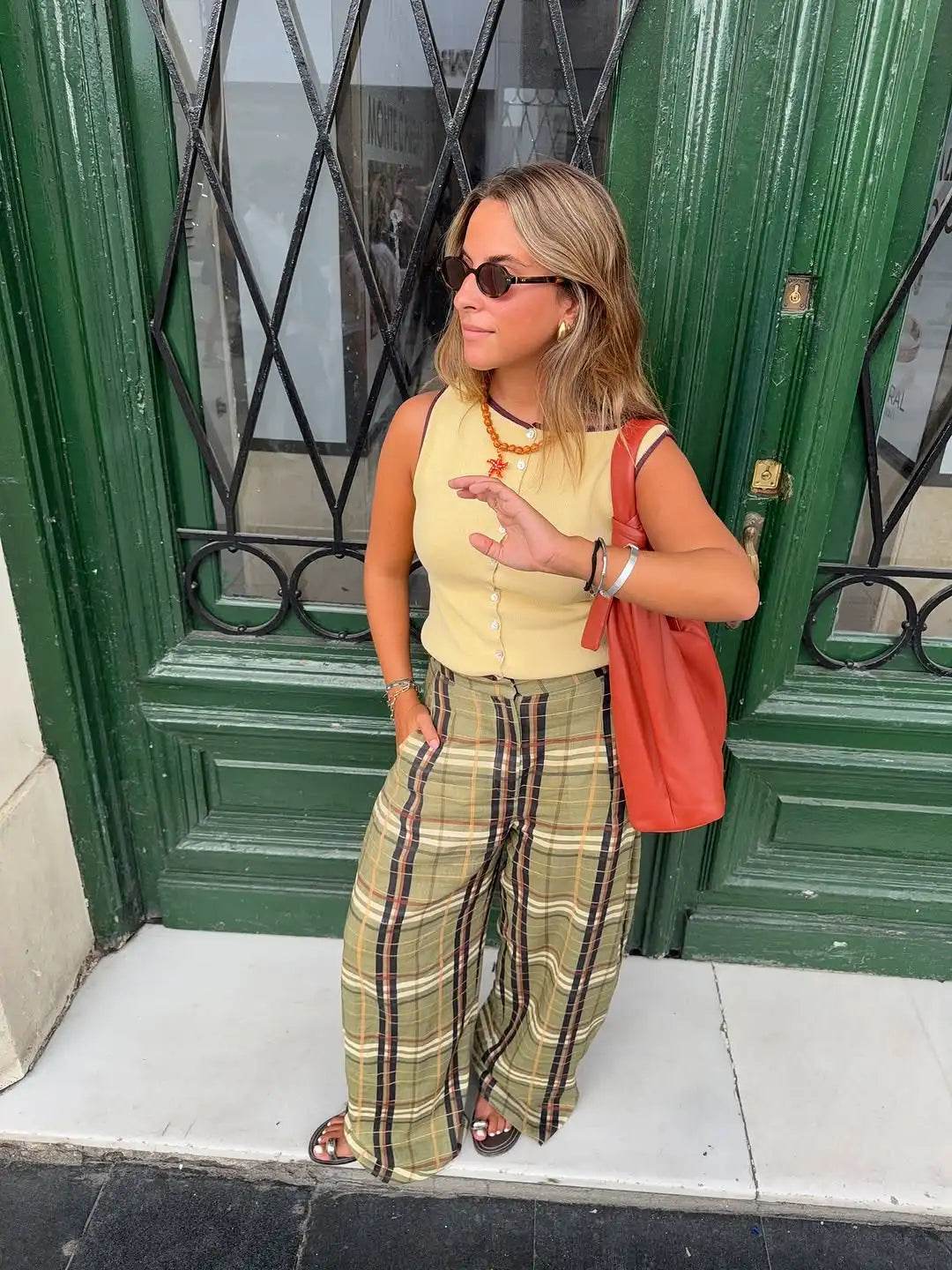 The Chelsea Check High-Waist Trousers - Avelora