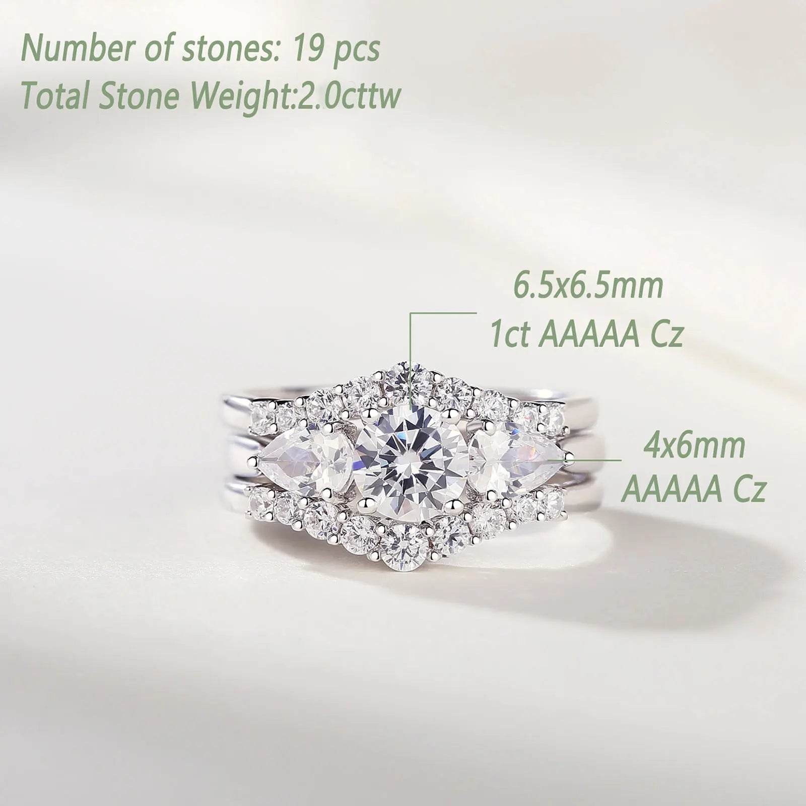 Eternal Bond – Newshe 3Pcs Sterling Silver Bridal & Engagement Ring Set - Avelora