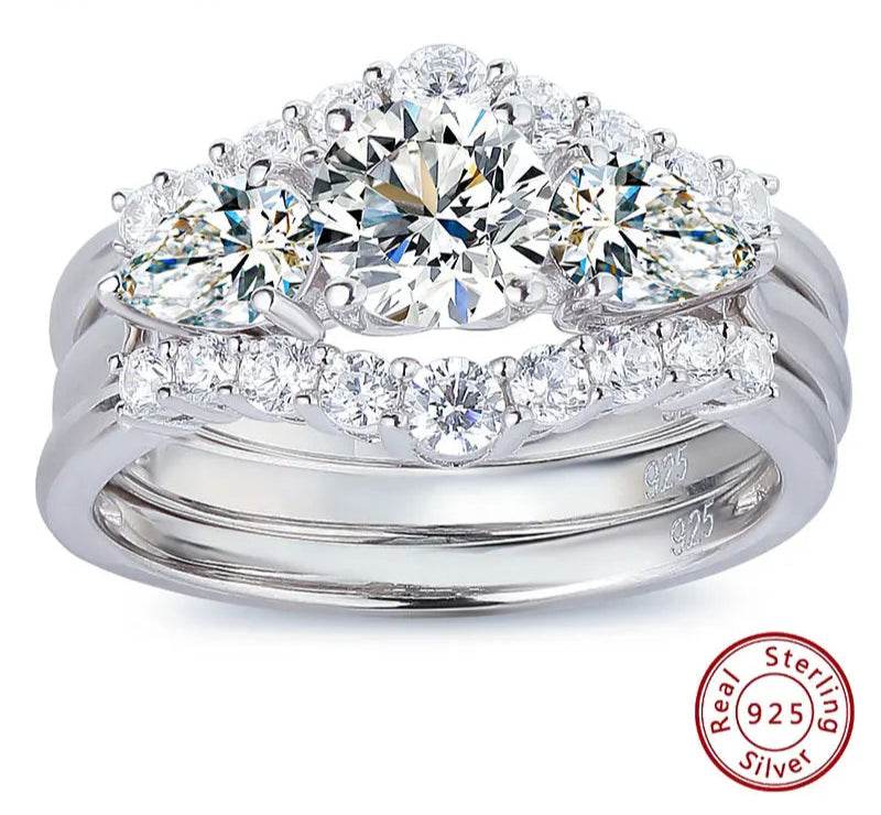 Eternal Bond – Newshe 3Pcs Sterling Silver Bridal & Engagement Ring Set - Avelora