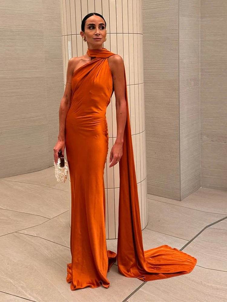 Midnight Satin Halter Gown - Avelora