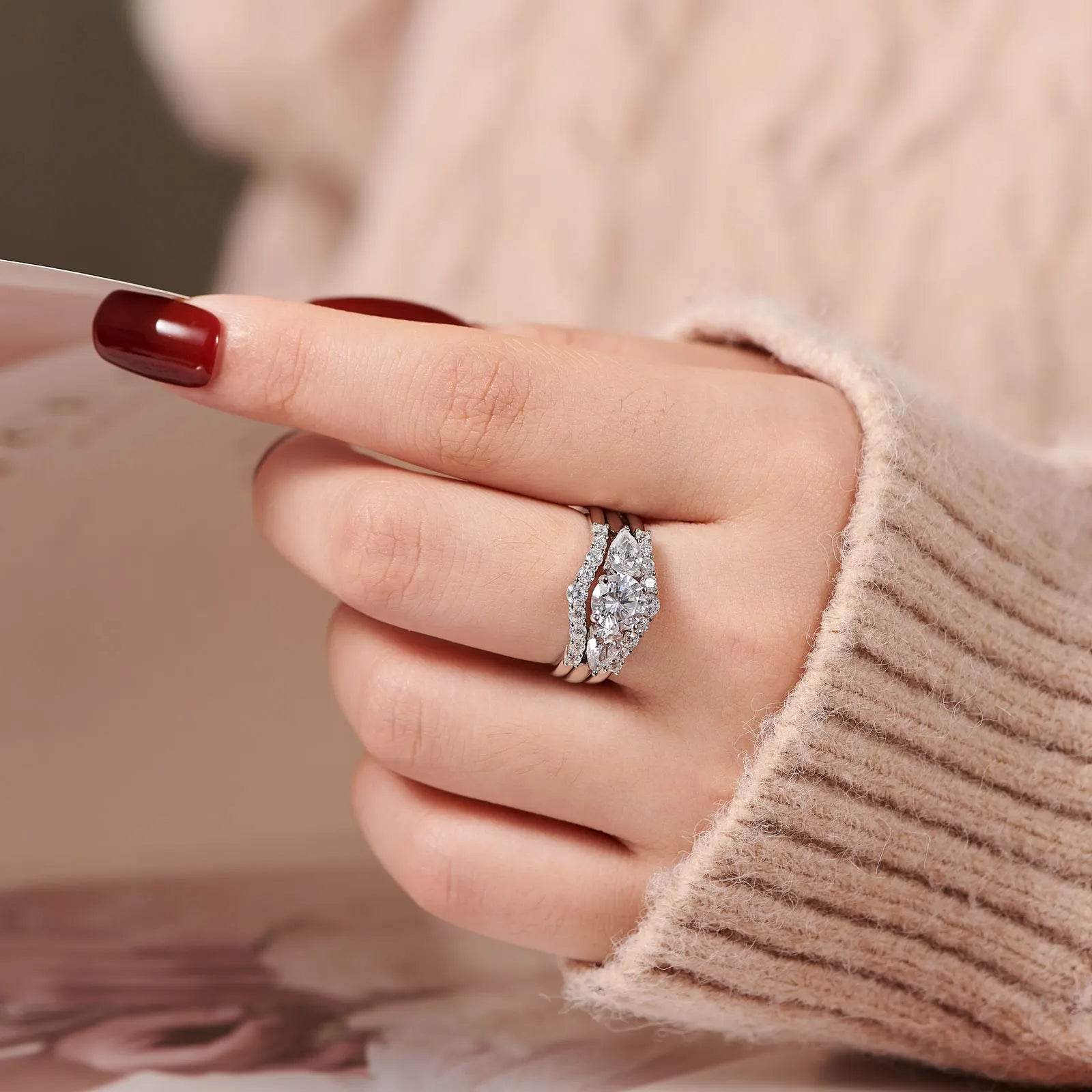 Eternal Bond – Newshe 3Pcs Sterling Silver Bridal & Engagement Ring Set - Avelora